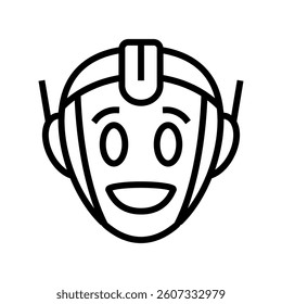 robot face smile social robotics line icon vector. robot face smile social robotics sign. isolated contour symbol black illustration