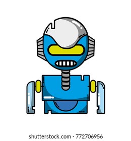 robot face with technology robotic chest