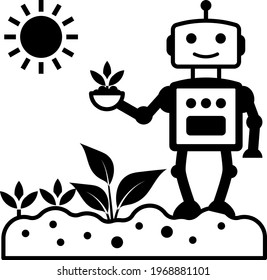 Robot Farmer Vector Icon Design, Smart agriculture symbol, Digital agriculture Sign, satellite farming stock illustration, Future Labor Idea pictogram, Agricultural Robotics Technology Concept
