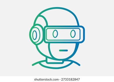 Der Roboter verfügt über ein Visier oder digitale Augen und kreisohrähnliche Komponenten, die ihm ein freundliches, modernes humanoides Aussehen verleihen.
