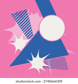 Robot Feet Stepping with Abstract Memphis Graphics in Abstract Flat Pink and Blue Color