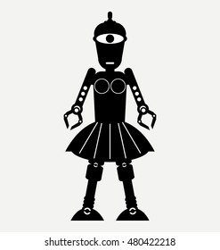 robot female dancer, flat illustration isolated on white background