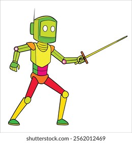 A robot fencing with a sword.