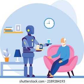 Robot is fetching food and water Concept, Physically-Assistive cobot vector icon design, Robotic medicine symbol, Healthcare Scene Sign, Innovation Artificial Intelligence Works in Modern Clinic stock