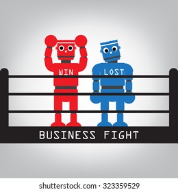 Robot fight win and lost for business concept. Vector illustration.