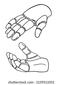Robot finger hands set. Virtual technological concept illustration. Cybernetic organism. Mechanical hand.