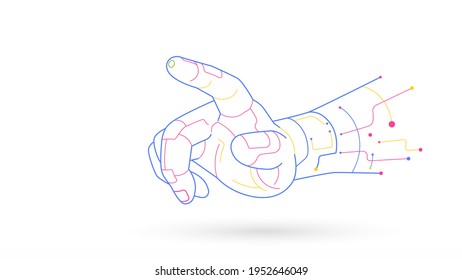 Robot finger hands touching presses virtual technological connection concept illustration background