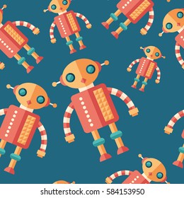 Robot firefighter flat icon seamless pattern.