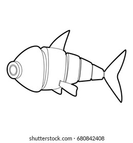 Robot fish icon in outline style isolated on white vector illustration