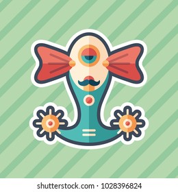 Robot fish sticker flat icon with color background.