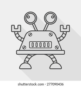 robot flat icon with long shadow, line icon