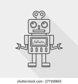 robot flat icon with long shadow, line icon