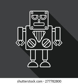 robot flat icon with long shadow, line icon