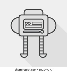 robot flat icon with long shadow, line icon