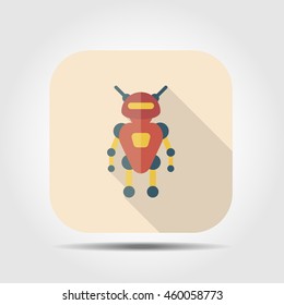 robot flat icon with long shadow, vector illustration