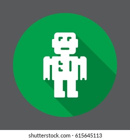 Robot flat icon. Round colorful button, circular vector sign with long shadow effect. Flat style design