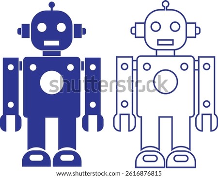 Robot flat, outline icon set. GPT chatbot. Artificial intelligence, trendy technology, support service, funny automation computer vectors isolated on transparent background. Showcasing playful design.
