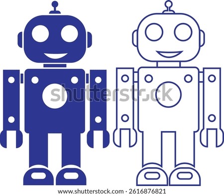Robot flat, outline icon set. GPT chatbot. Artificial intelligence, trendy technology, support service, funny automation computer vectors isolated on transparent background. Showcasing playful design.