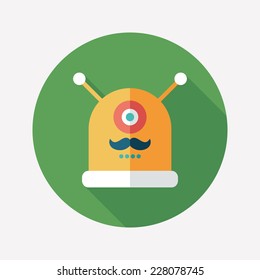 Robot flat round icon with long shadows. Set 7