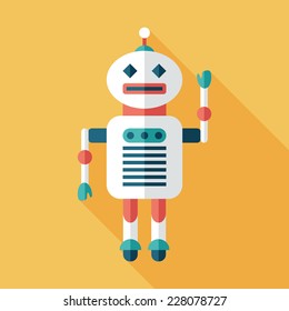 Robot flat square icon with long shadows. Set 3