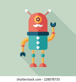 Robot flat square icon with long shadows. Set 2