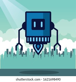 robot floating technology isolated icon vector illustration design