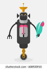Robot with flower in hand vector illustration