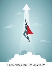 Robot flying in sky, getting ready to help and bring assistance.