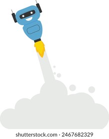 Robot flying in sky, getting ready to help and bring assistance.

