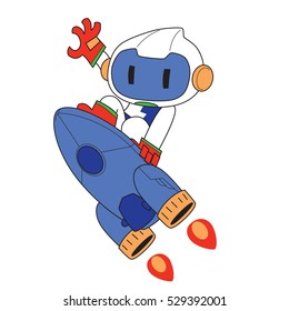 Robot flying with surfboard jet vector stock