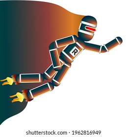 The Robot is Flying. Vector Cartoon Illustration