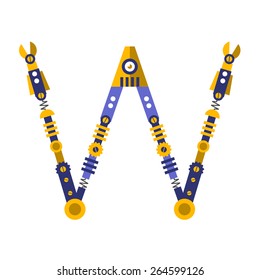 Robot, font vector. Letter W