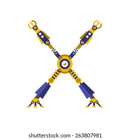 Robot, font vector. Letter X