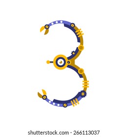 Robot, font vector. number 3