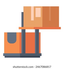 Robot forklift box icon cartoon vector. Warehouse cargo. Modern storage