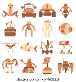 Robot forms icons set. Cartoon illustration of 16 robot forms vector icons for web