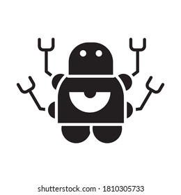 robot with four hands over white background, silhouette style, vector illustration