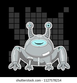A robot frog on a background of squares. Print for your design t-shirts, bags, pillows, etc. Vector illustration, EPS8