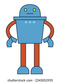 Robot front view. Character in lineal flat style.