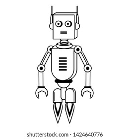 Robot funny character flying cartoon isolated vector illustration graphic design