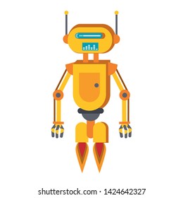 Robot funny character flying cartoon isolated vector illustration graphic design