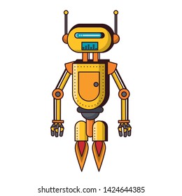 Robot funny character flying cartoon isolated vector illustration graphic design