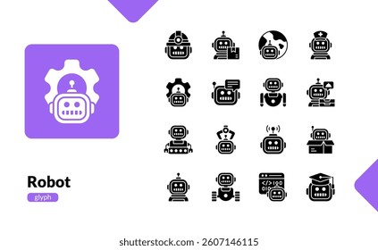 robot future artificial technology automation machine detailed solid glyph icon set