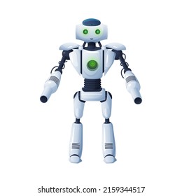 Robot Future Assistant Helper Isolated Cyborg Toy. Vector Character From Future, Mechanical Electronic Automation. Smart Computer Humanoid With Flexible Arms And Legs, Electronic Cyborg Toy