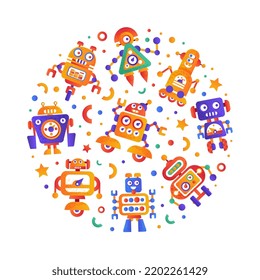 Robot with Futuristic Modern Bot Round Vector Composition