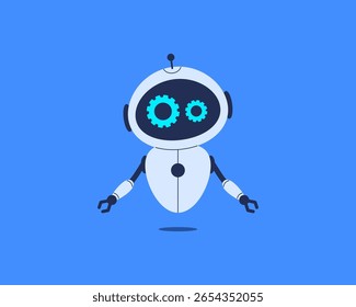 Robot with gear icons symbolizing settings. Vector illustration for AI, automation, technical process