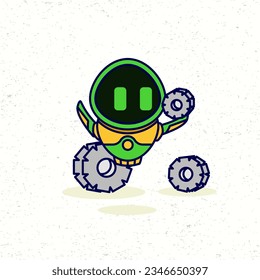 Robot with gears isolated on color background. Vector illustration design element.