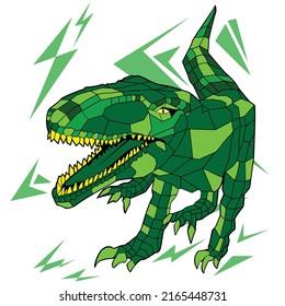 Robot geometric polygonal Tyrannosaurus. Mecha T Rex dinosaur vector art design