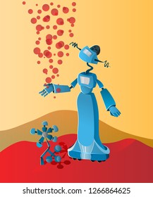 The robot girl with the flower on a red planet