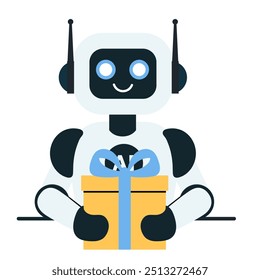 The robot gives a gift